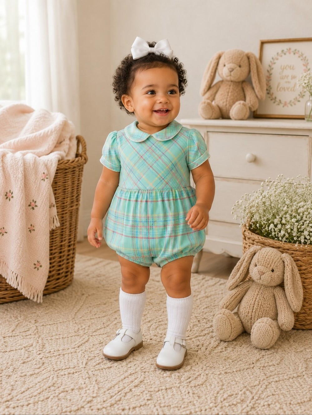 The Beaufort Bonnet Company Bradford Bubble Romper Plaid 12-18M NWT